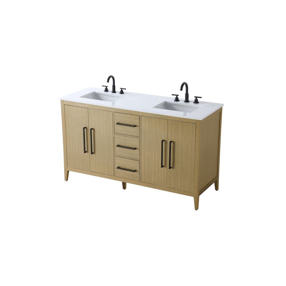 60 Inch Double Bathroom Vanity In Honey Brown. Picture 6