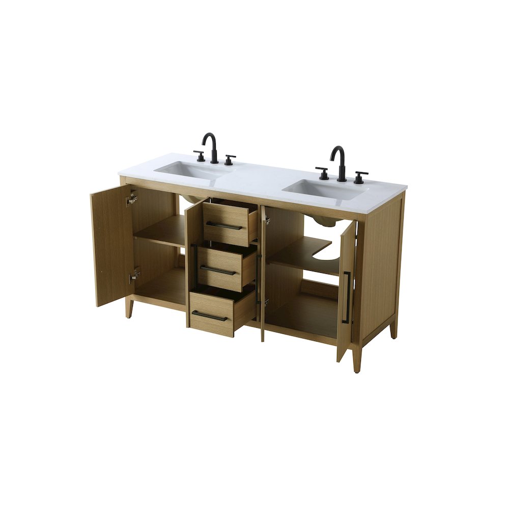 60 Inch Double Bathroom Vanity In Honey Brown. Picture 7