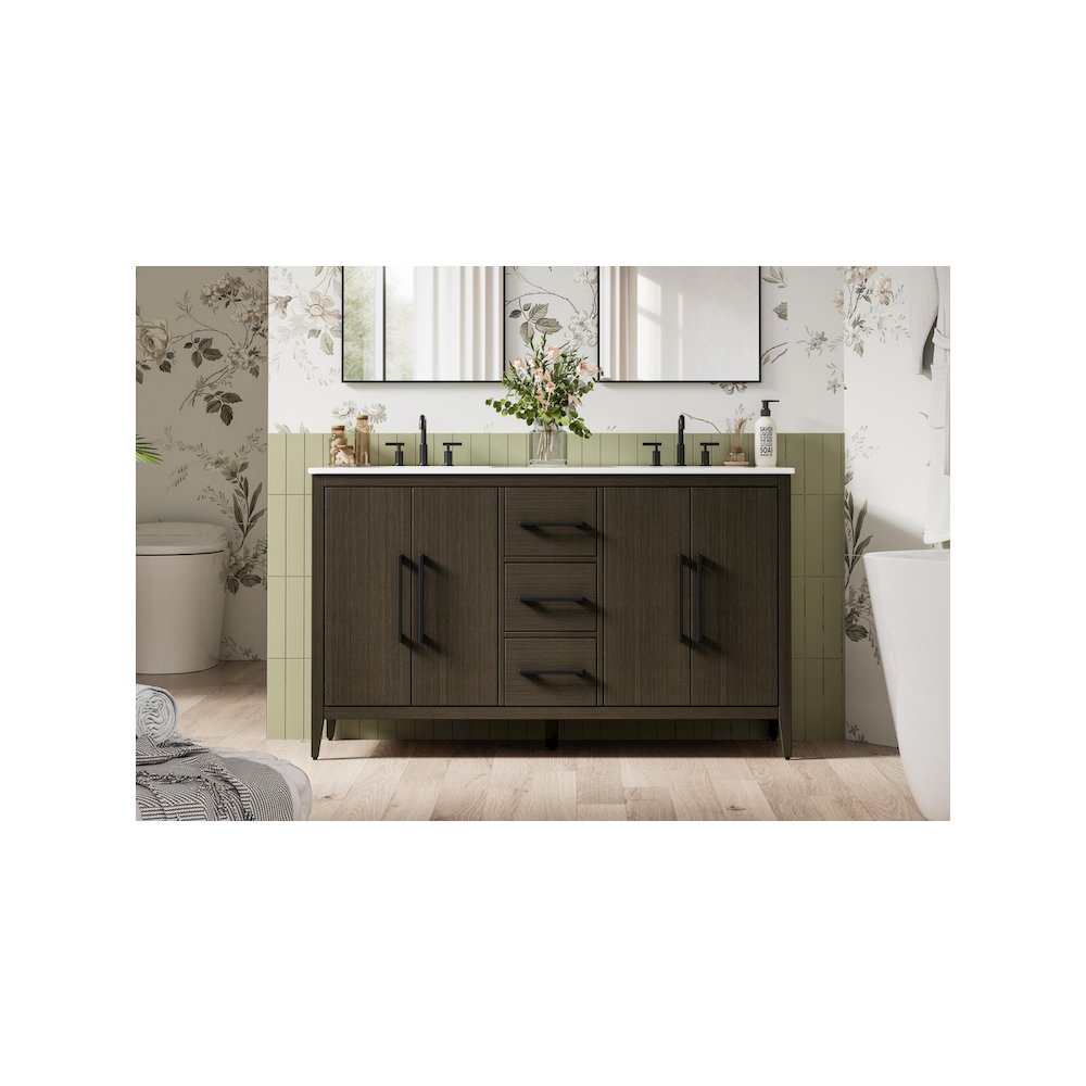 60 Inch Double Bathroom Vanity In Mocha Brown. Picture 2