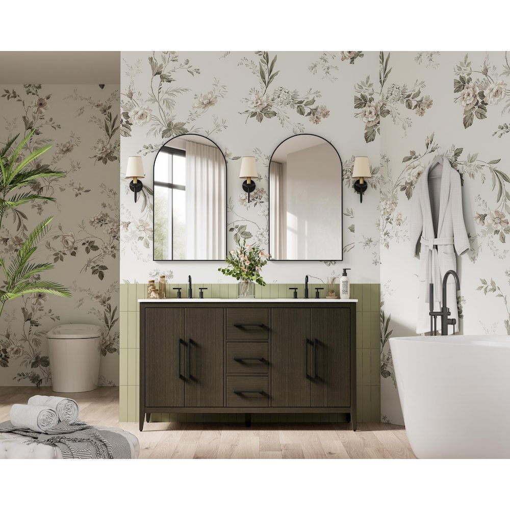 60 Inch Double Bathroom Vanity In Mocha Brown. Picture 4