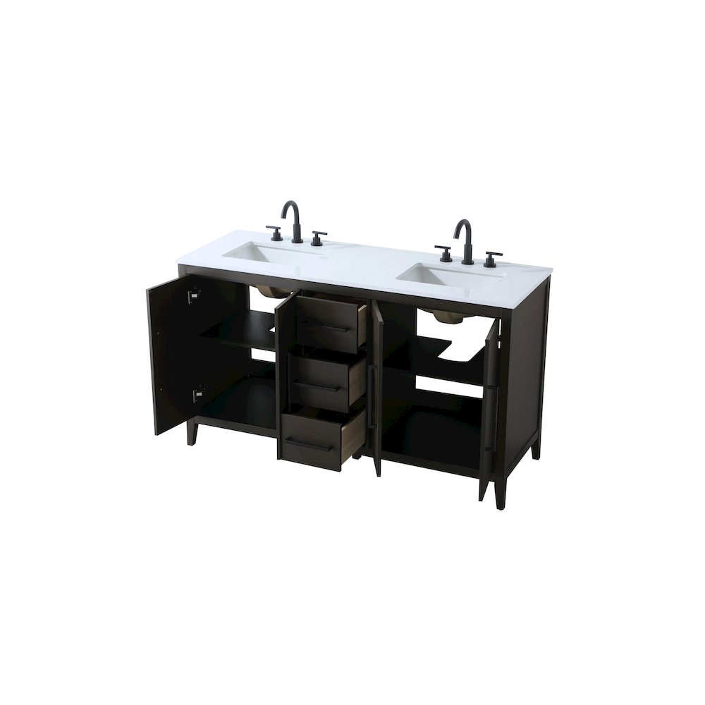 60 Inch Double Bathroom Vanity In Mocha Brown. Picture 7