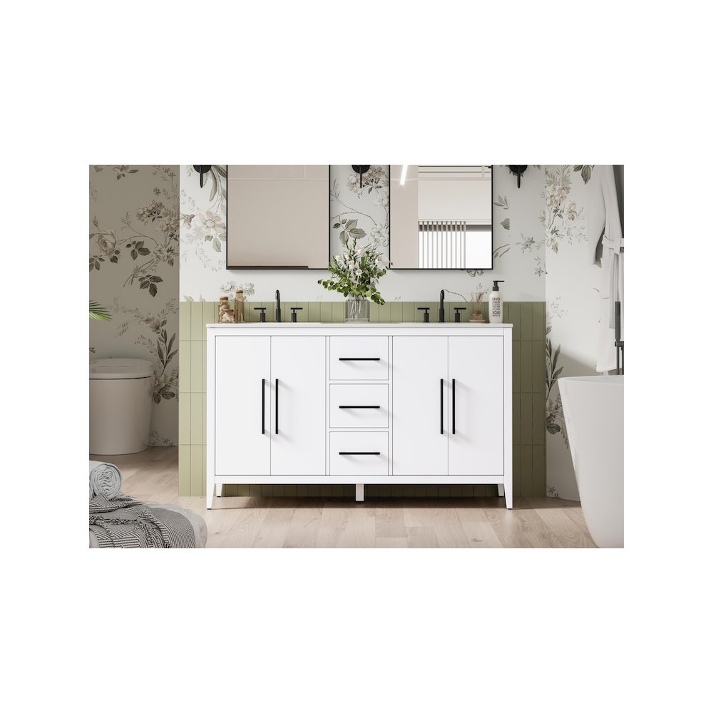 60 Inch Double Bathroom Vanity In White. Picture 2