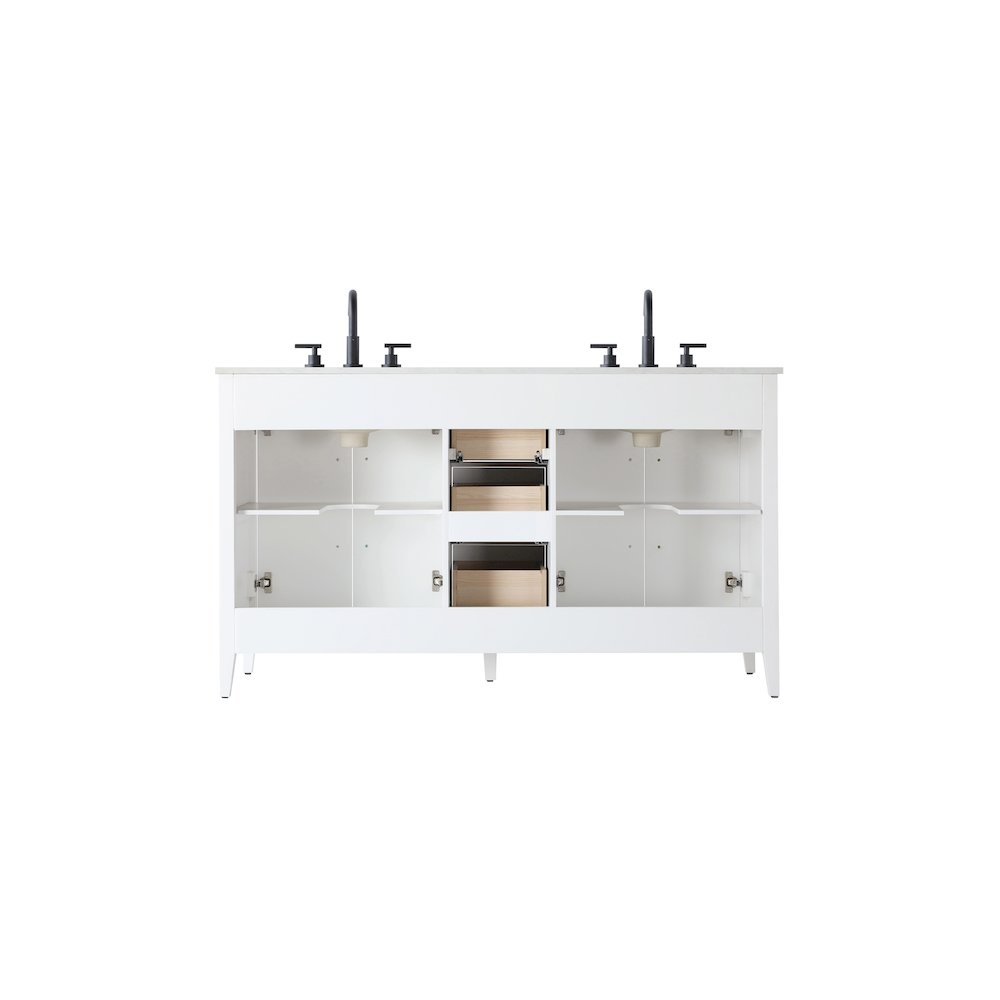 60 Inch Double Bathroom Vanity In White. Picture 12