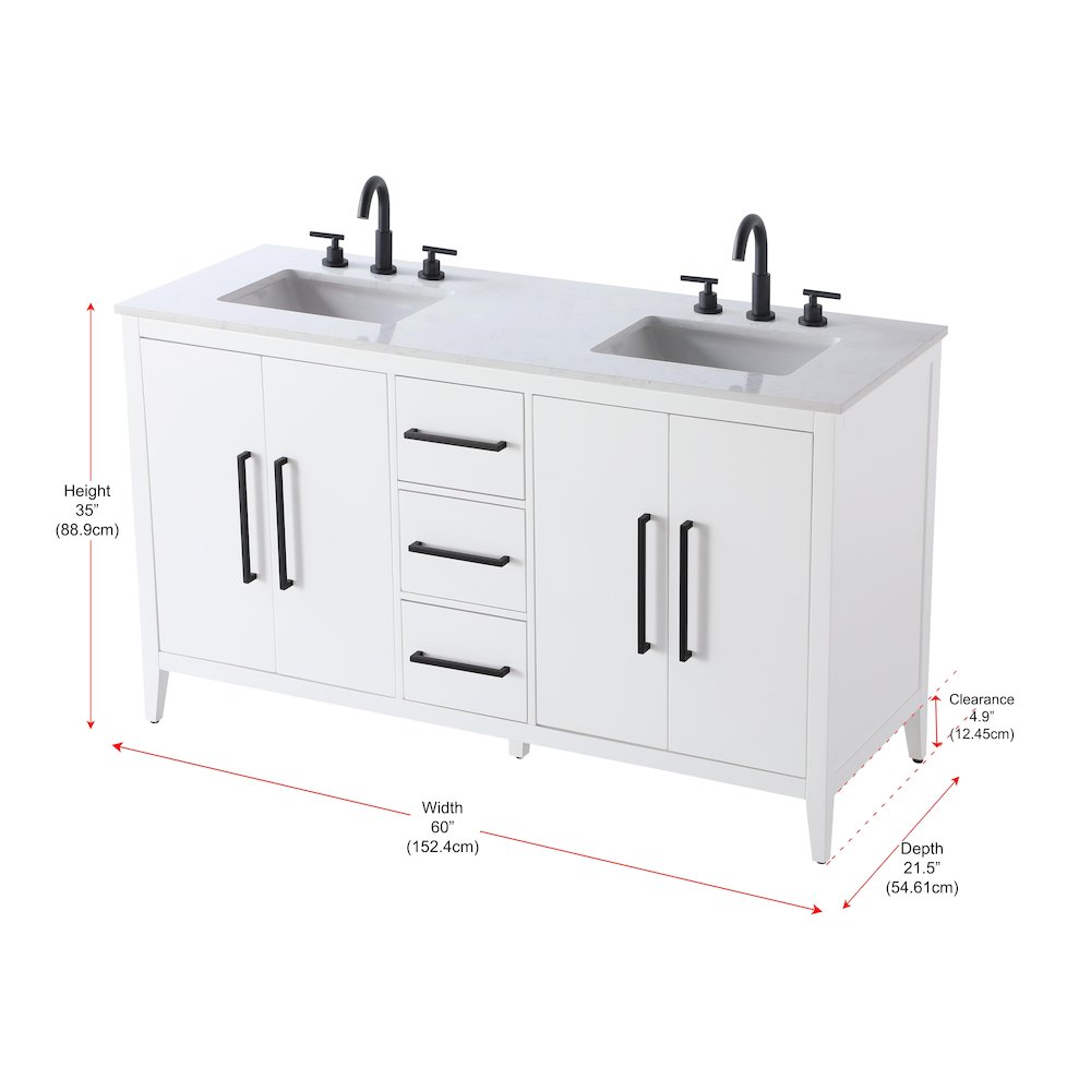 60 Inch Double Bathroom Vanity In White. Picture 13