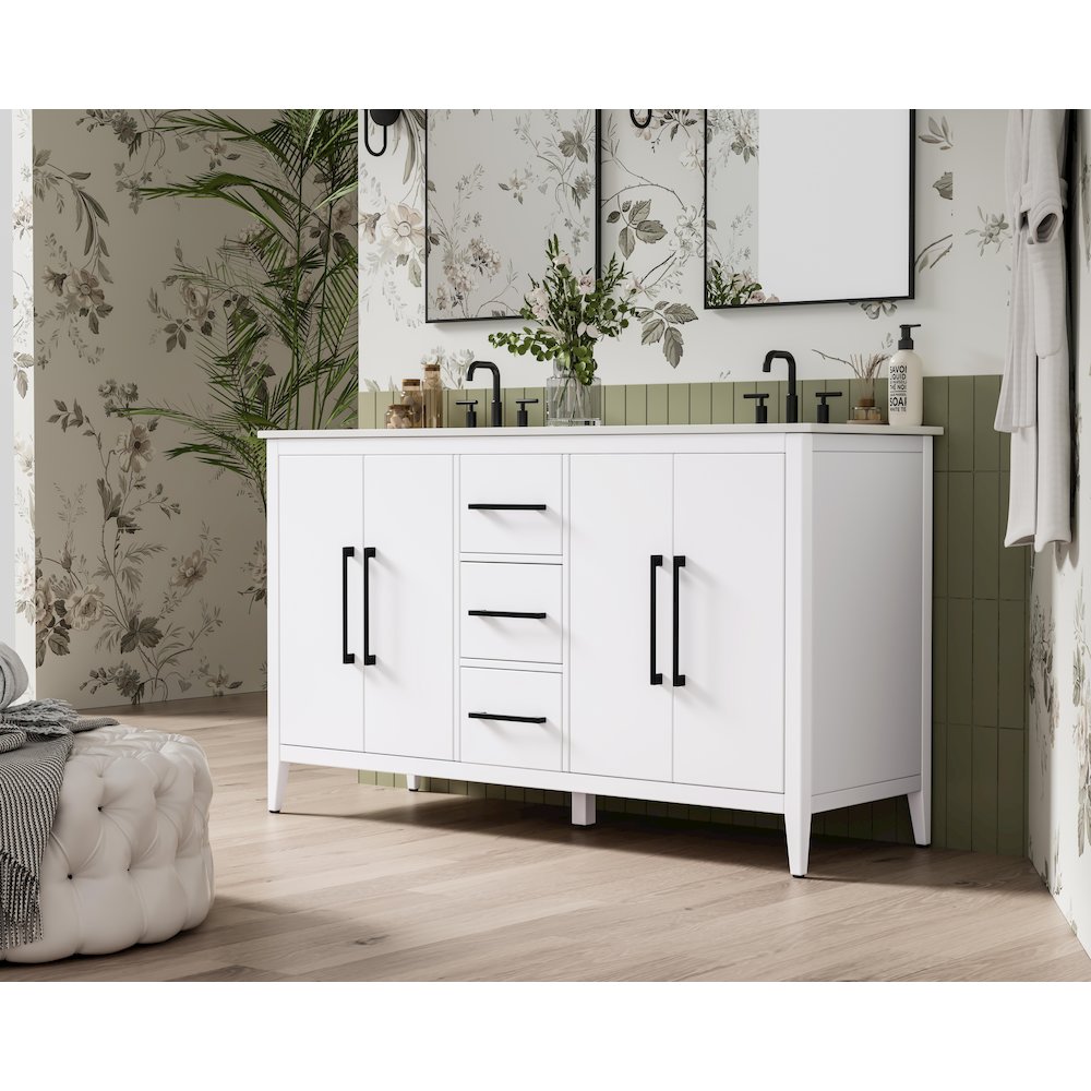60 Inch Double Bathroom Vanity In White. Picture 3