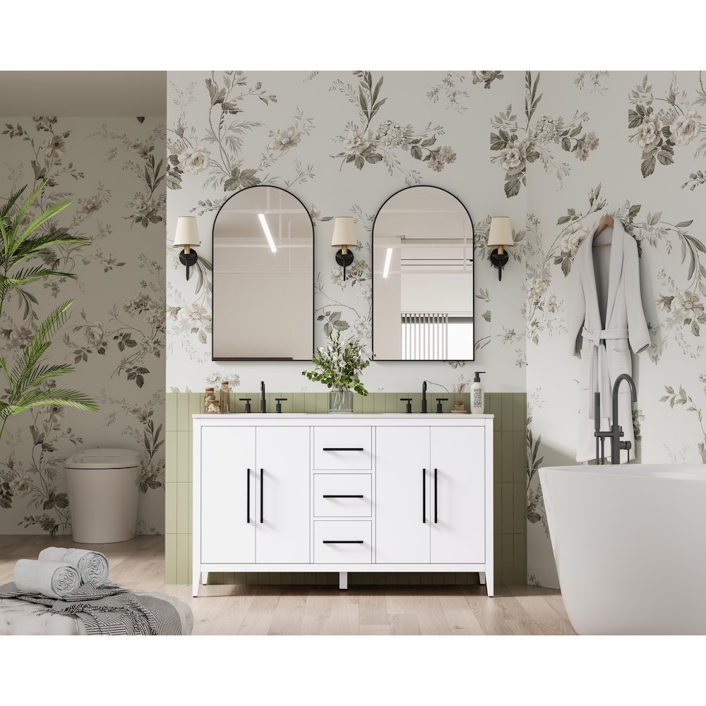 60 Inch Double Bathroom Vanity In White. Picture 4
