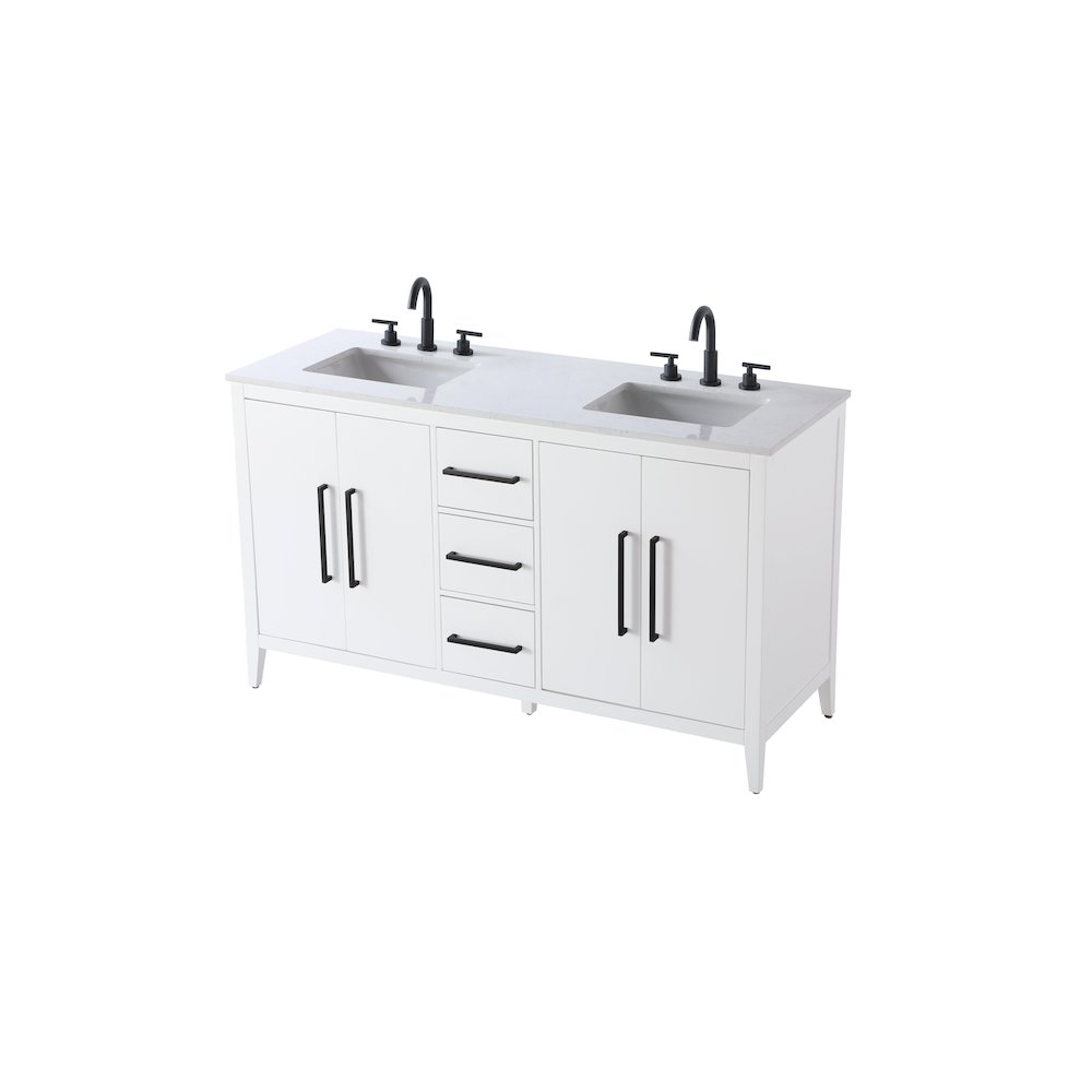 60 Inch Double Bathroom Vanity In White. Picture 6