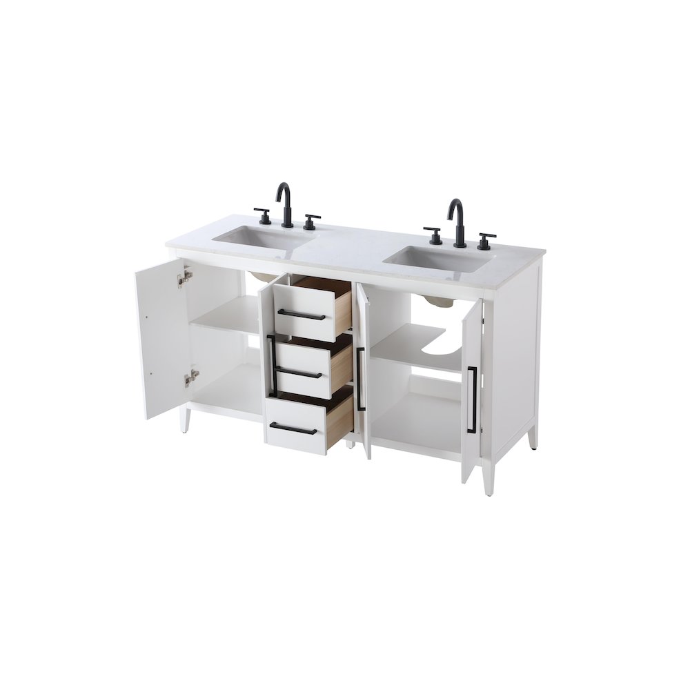 60 Inch Double Bathroom Vanity In White. Picture 7