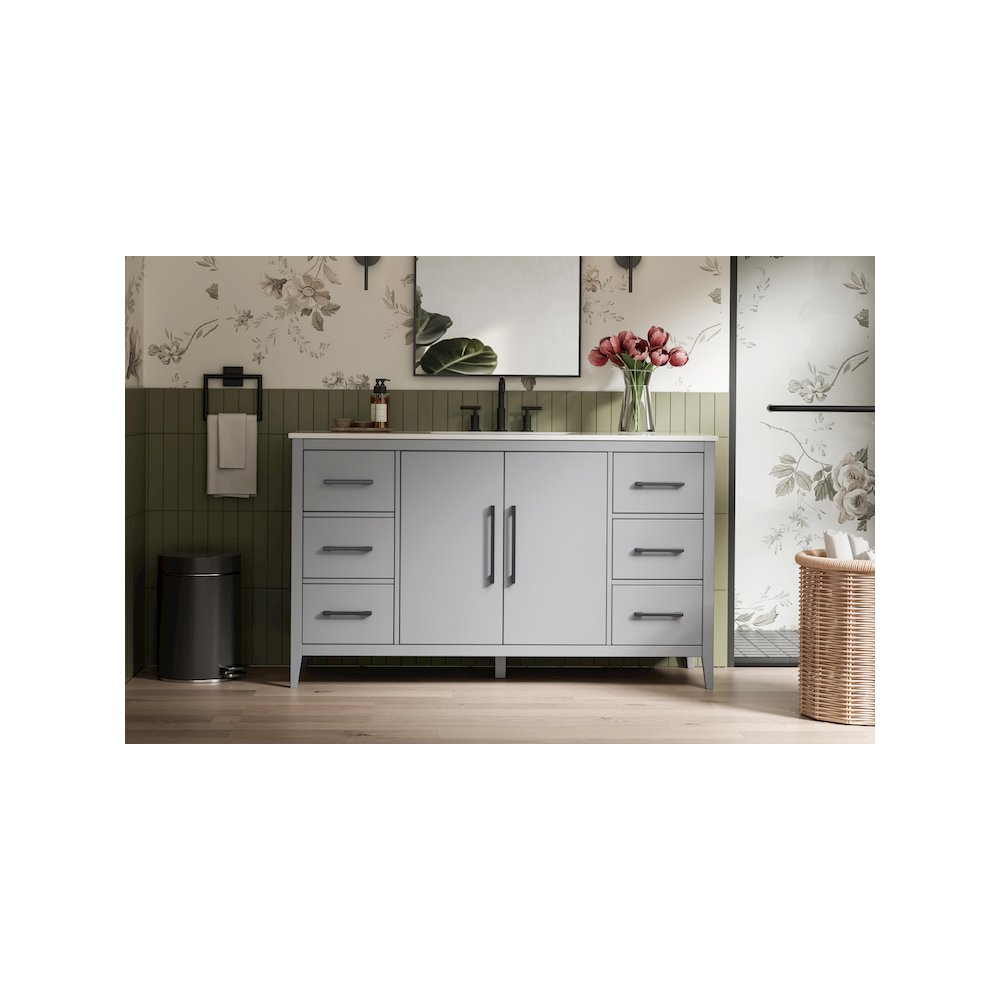 60 Inch Single Bathroom Vanity In Grey. Picture 2