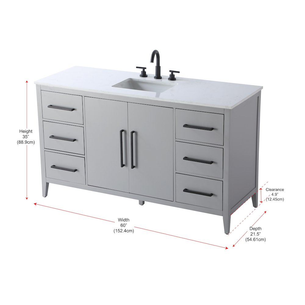 60 Inch Single Bathroom Vanity In Grey. Picture 13