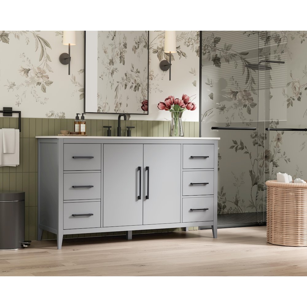 60 Inch Single Bathroom Vanity In Grey. Picture 3