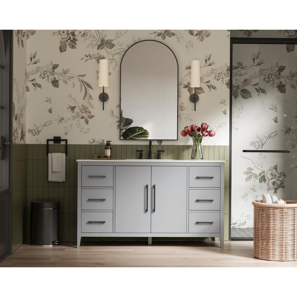 60 Inch Single Bathroom Vanity In Grey. Picture 4