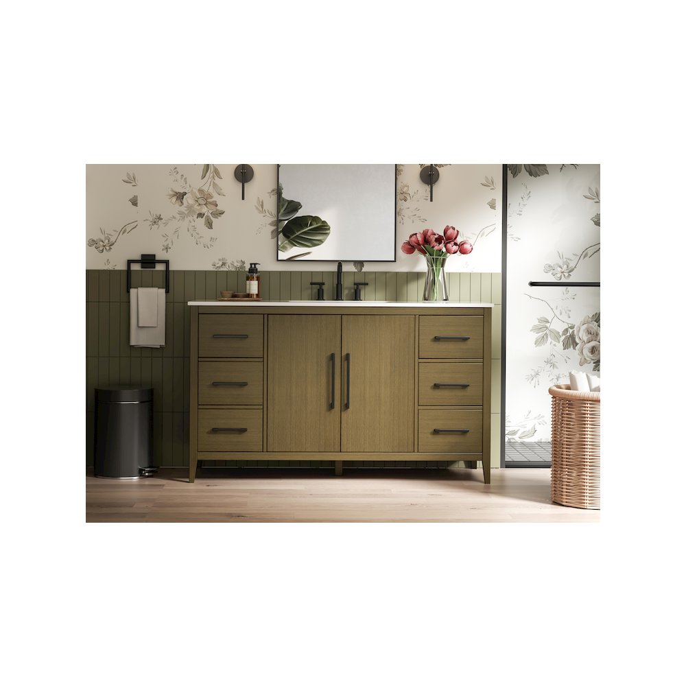 60 Inch Single Bathroom Vanity In Chestnut Brown. Picture 2