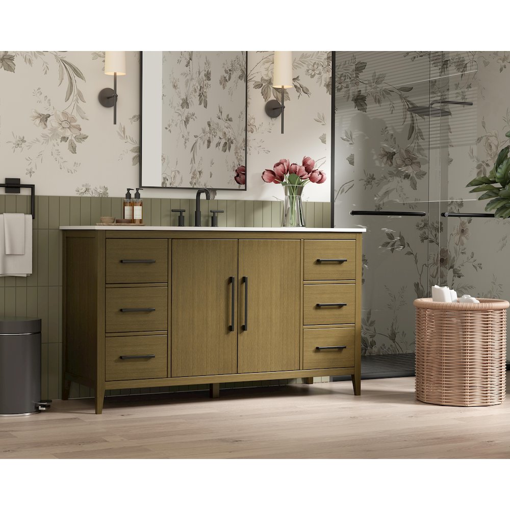 60 Inch Single Bathroom Vanity In Chestnut Brown. Picture 3