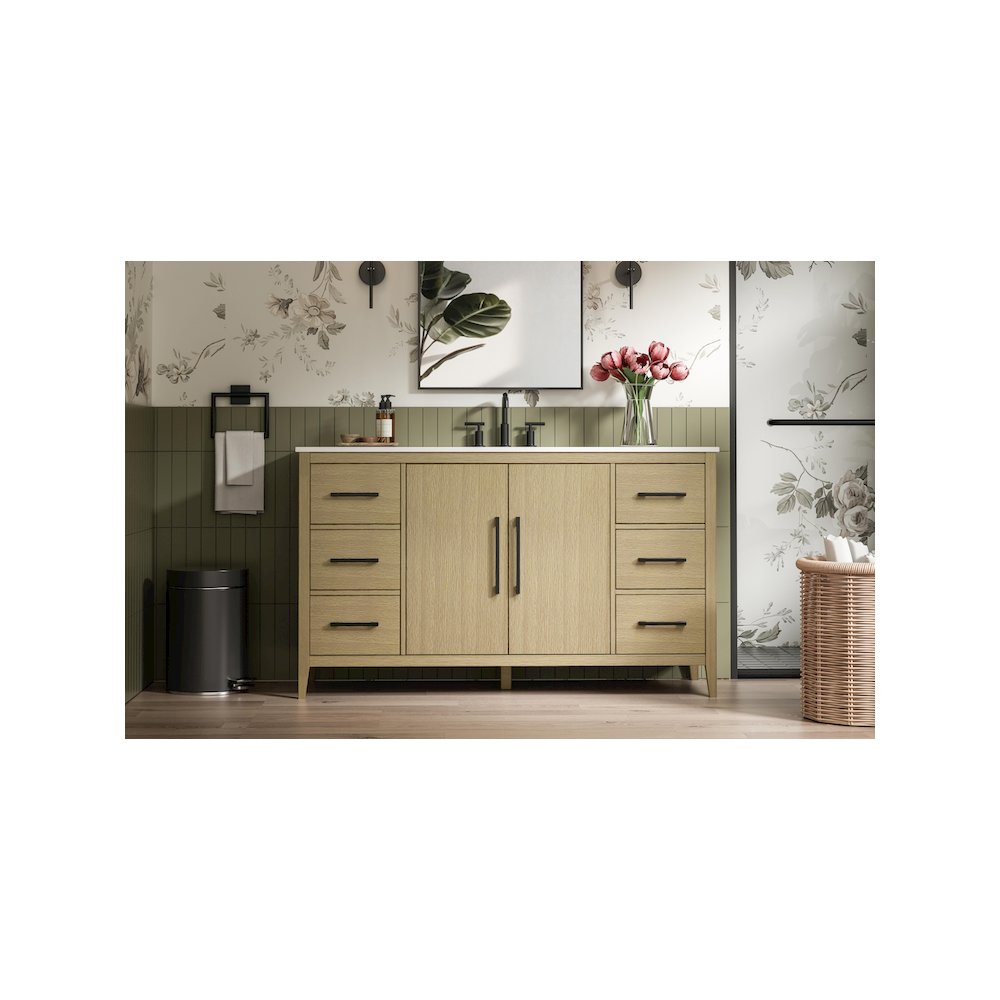 60 Inch Single Bathroom Vanity In Honey Brown. Picture 2