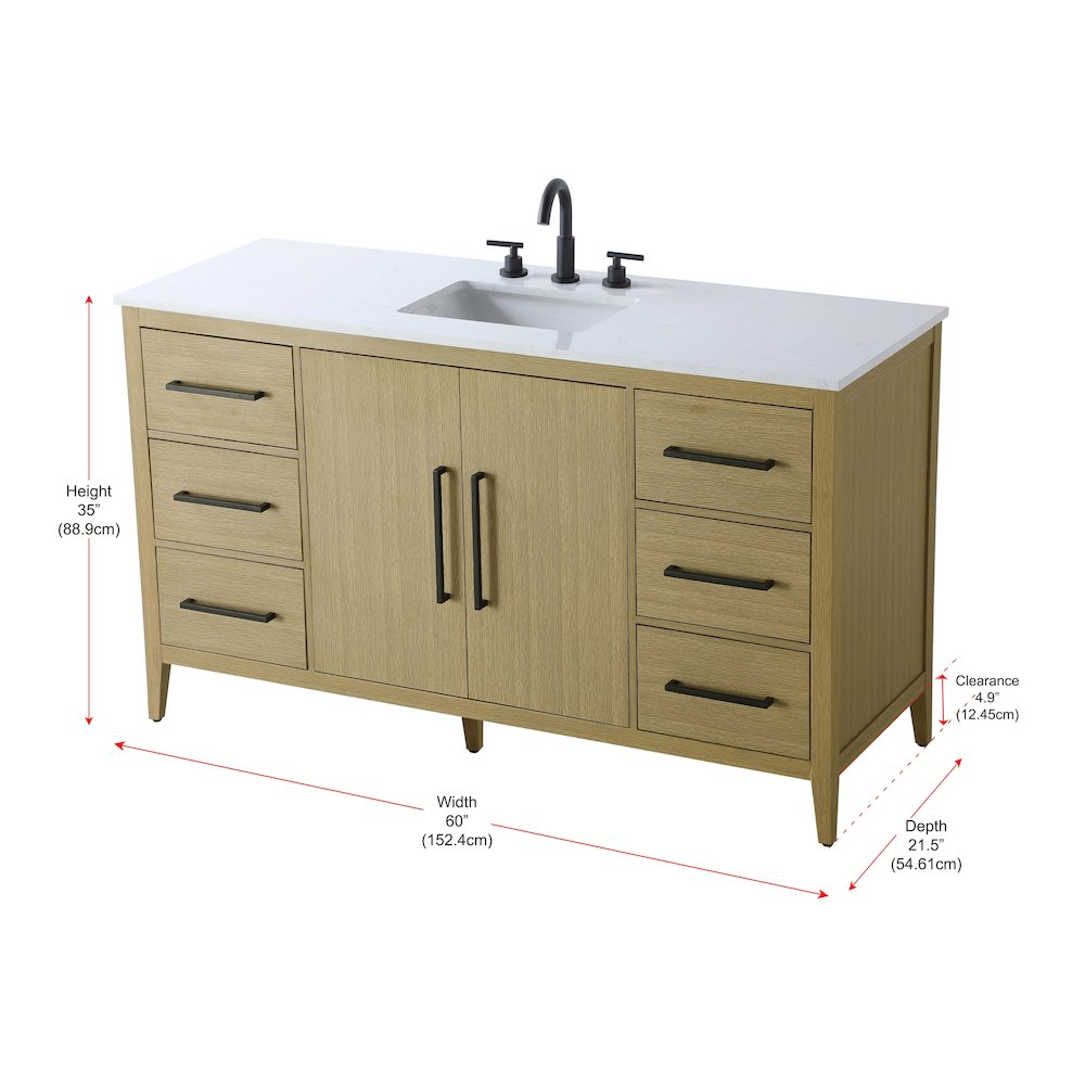 60 Inch Single Bathroom Vanity In Honey Brown. Picture 13