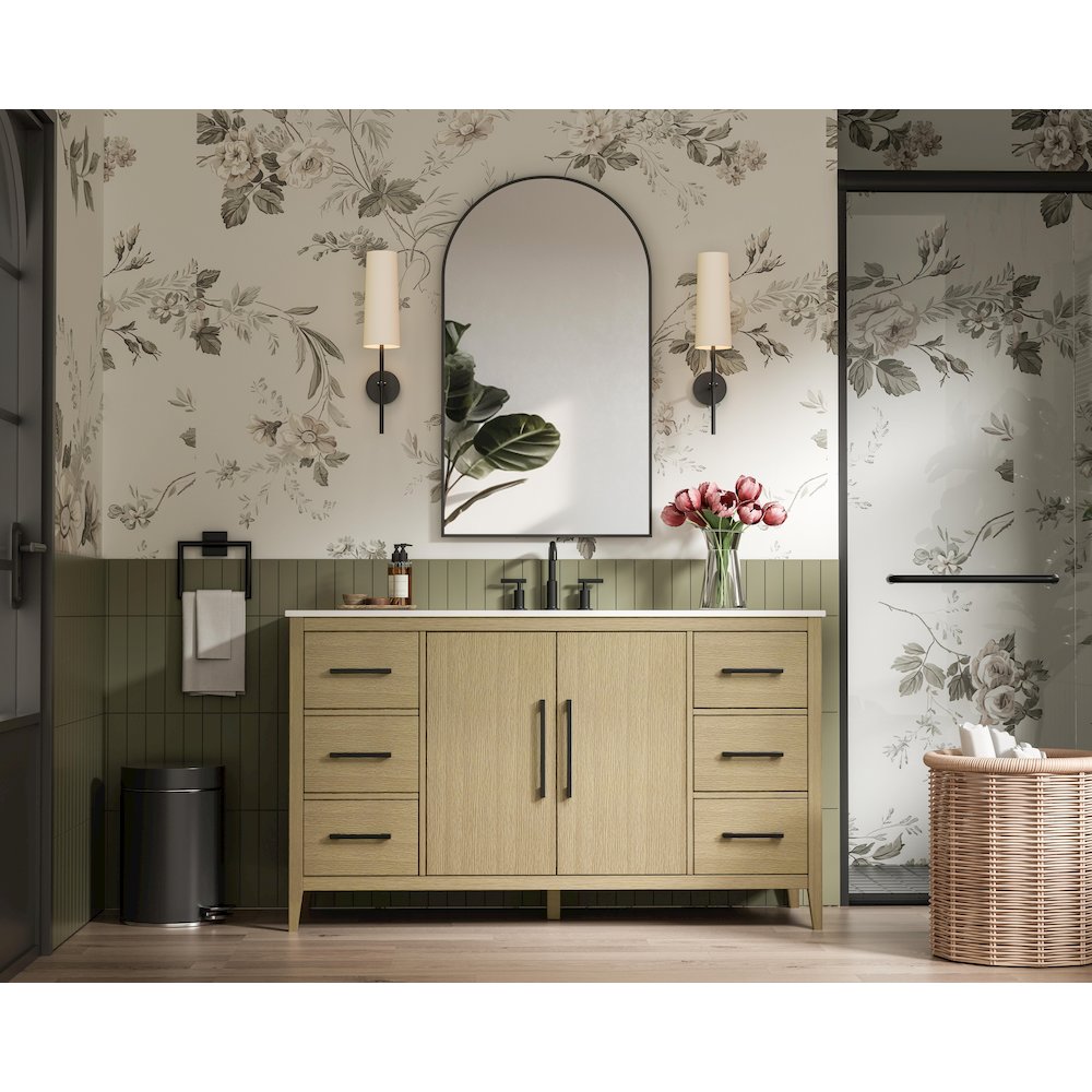 60 Inch Single Bathroom Vanity In Honey Brown. Picture 4