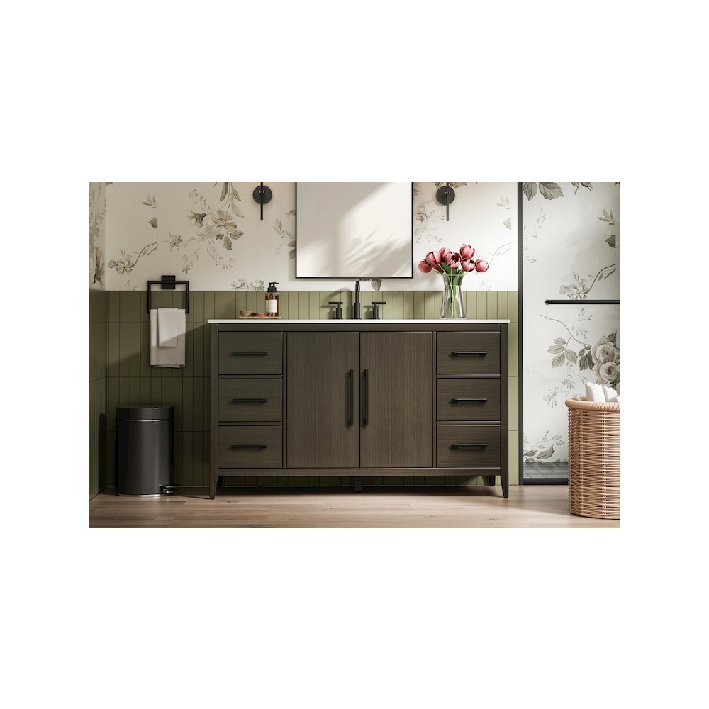 60 Inch Single Bathroom Vanity In Mocha Brown. Picture 2