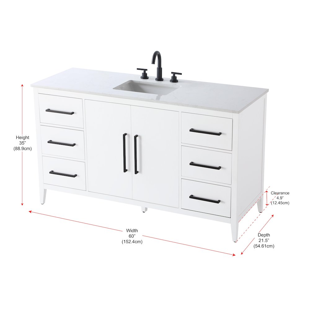 60 Inch Single Bathroom Vanity In White. Picture 13