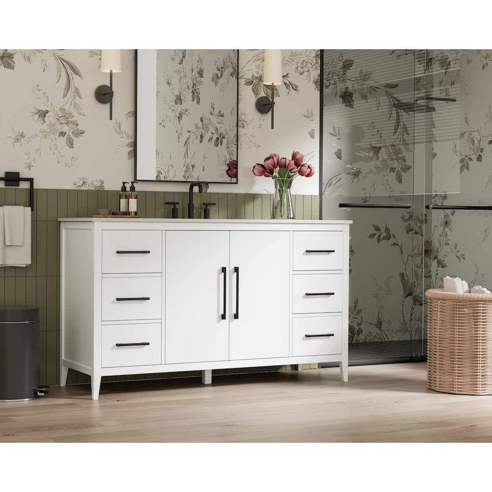 60 Inch Single Bathroom Vanity In White. Picture 3