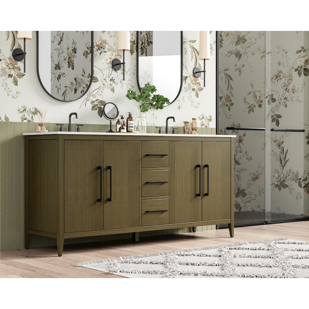 72  Inch Double Bathroom Vanity In Chestnut Brown. Picture 3