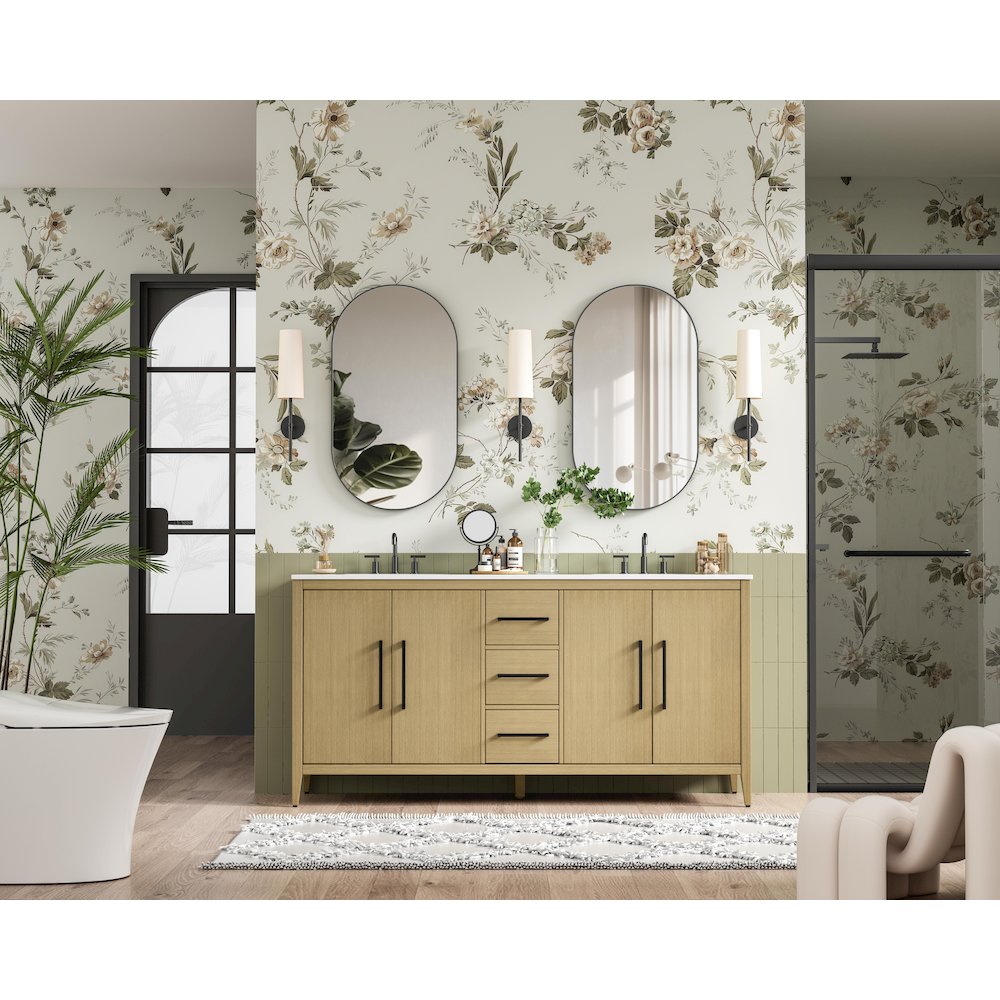 72 Inch Double Bathroom Vanity In Honey Brown. Picture 4