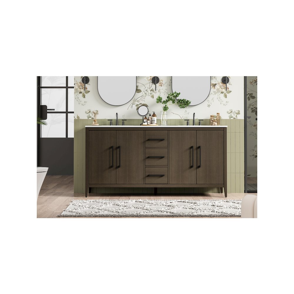 72  Inch Double Bathroom Vanity In Mocha Brown. Picture 2