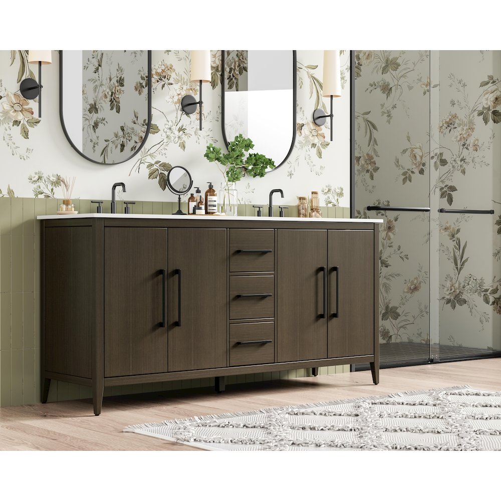 72  Inch Double Bathroom Vanity In Mocha Brown. Picture 3