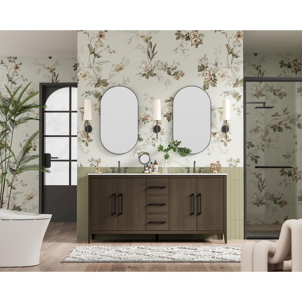 72  Inch Double Bathroom Vanity In Mocha Brown. Picture 4
