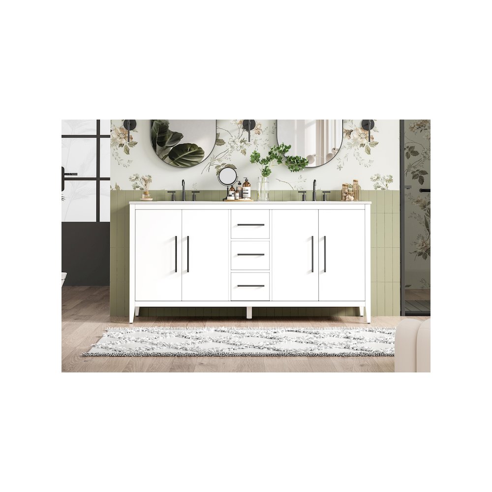72 Inch Double Bathroom Vanity In White. Picture 2