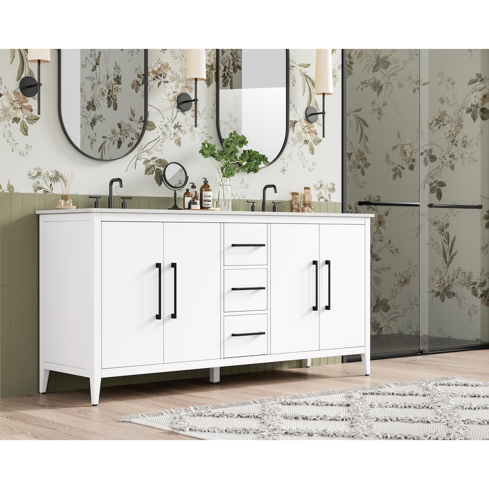 72 Inch Double Bathroom Vanity In White. Picture 3