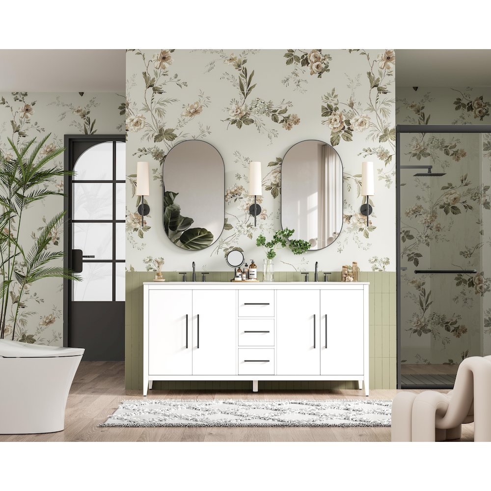 72 Inch Double Bathroom Vanity In White. Picture 4