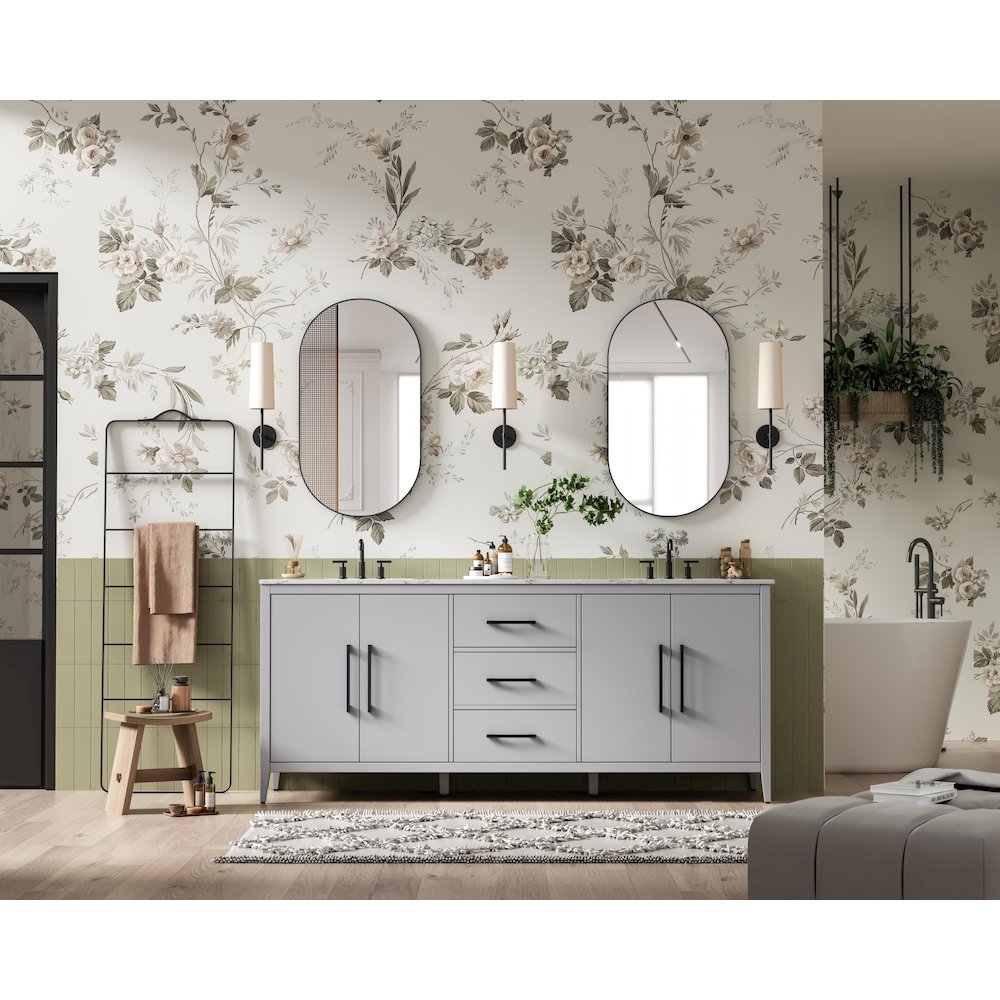84 Inch Double Bathroom Vanity In Grey. Picture 4