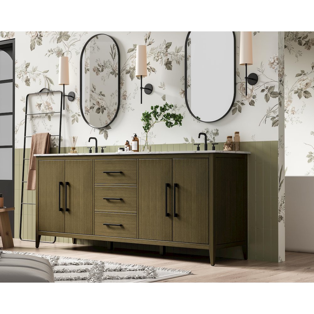 84 Inch Double Bathroom Vanity In Chestnut Brown. Picture 3