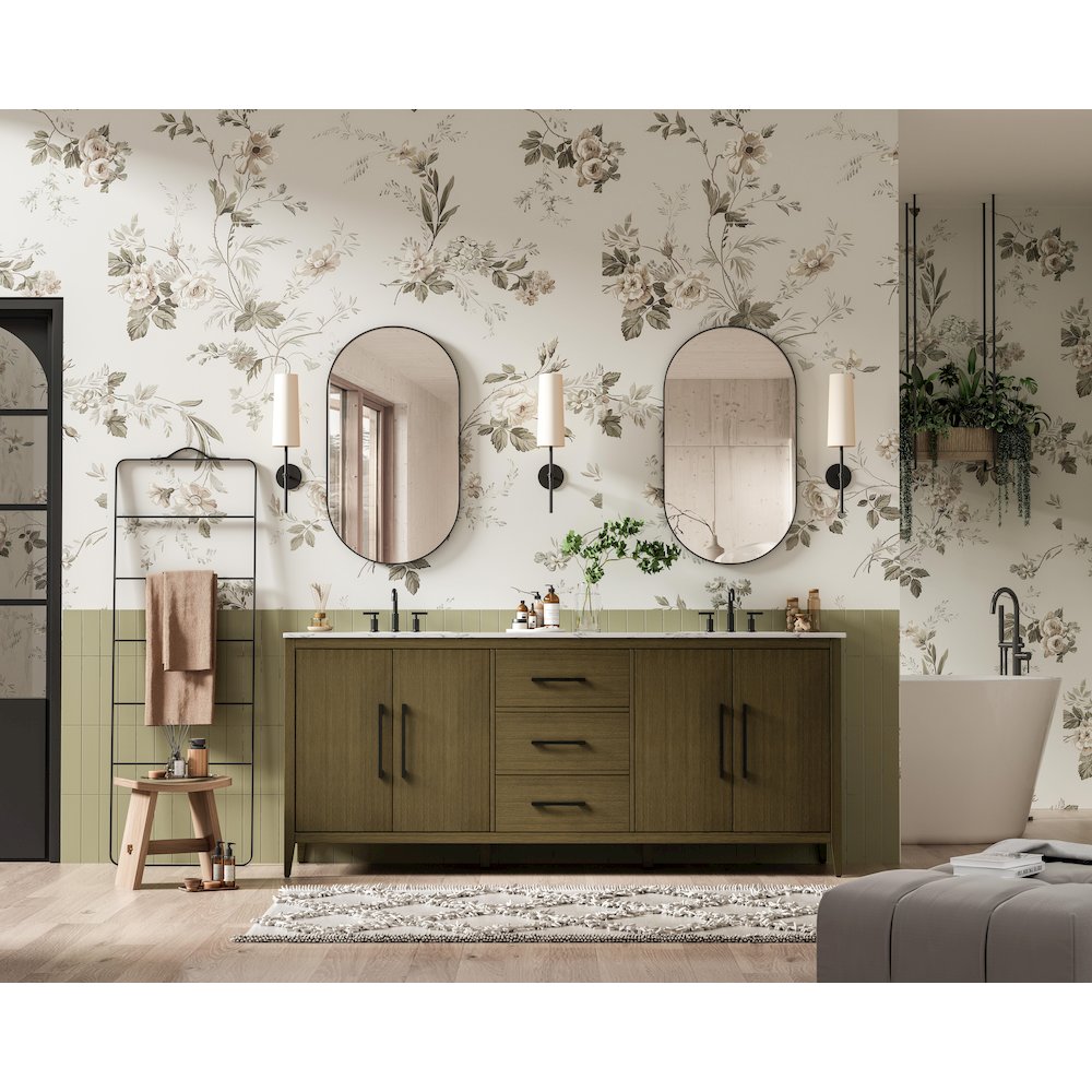 84 Inch Double Bathroom Vanity In Chestnut Brown. Picture 4