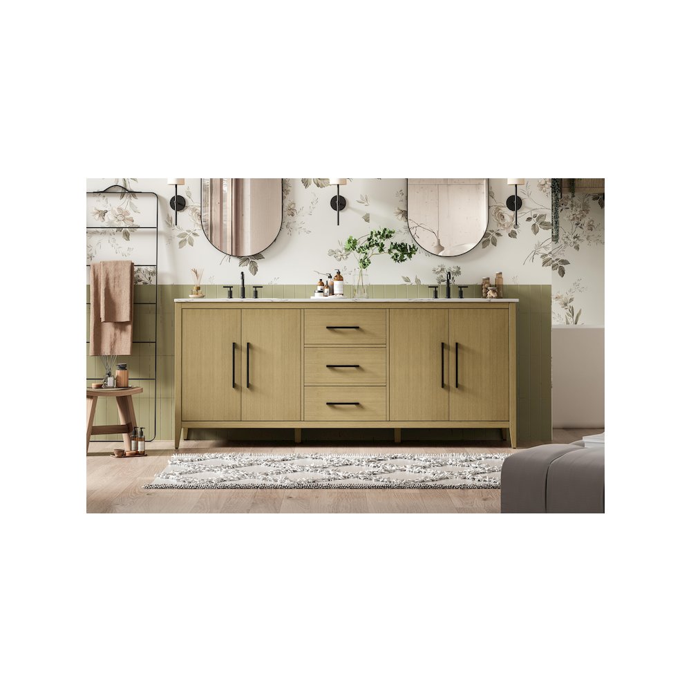 84 Inch Double Bathroom Vanity In Honey Brown. Picture 2