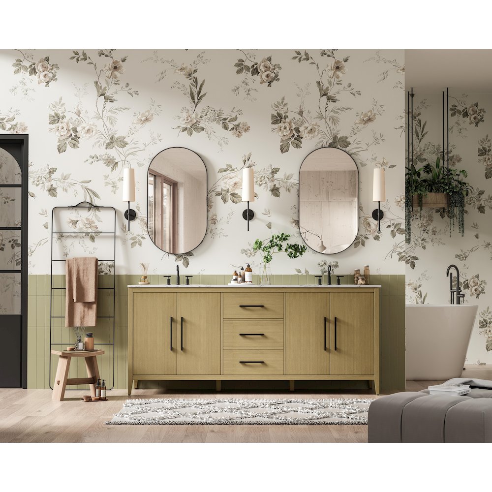84 Inch Double Bathroom Vanity In Honey Brown. Picture 4