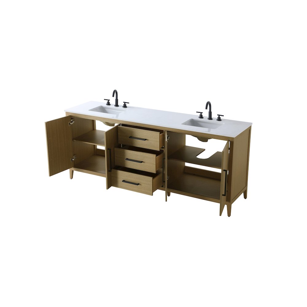 84 Inch Double Bathroom Vanity In Honey Brown. Picture 7