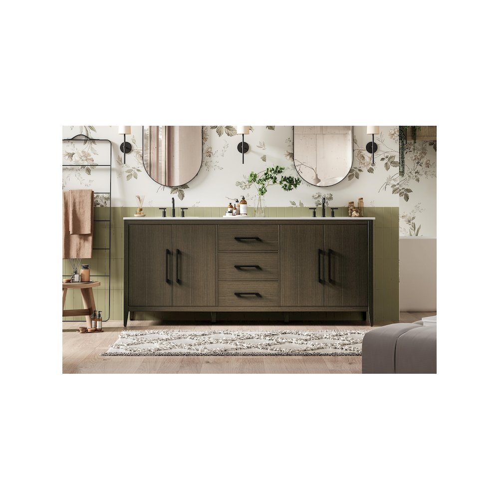 84 Inch Double Bathroom Vanity In Mocha Brown. Picture 2