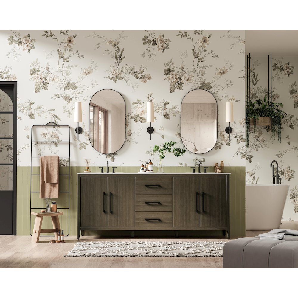 84 Inch Double Bathroom Vanity In Mocha Brown. Picture 4