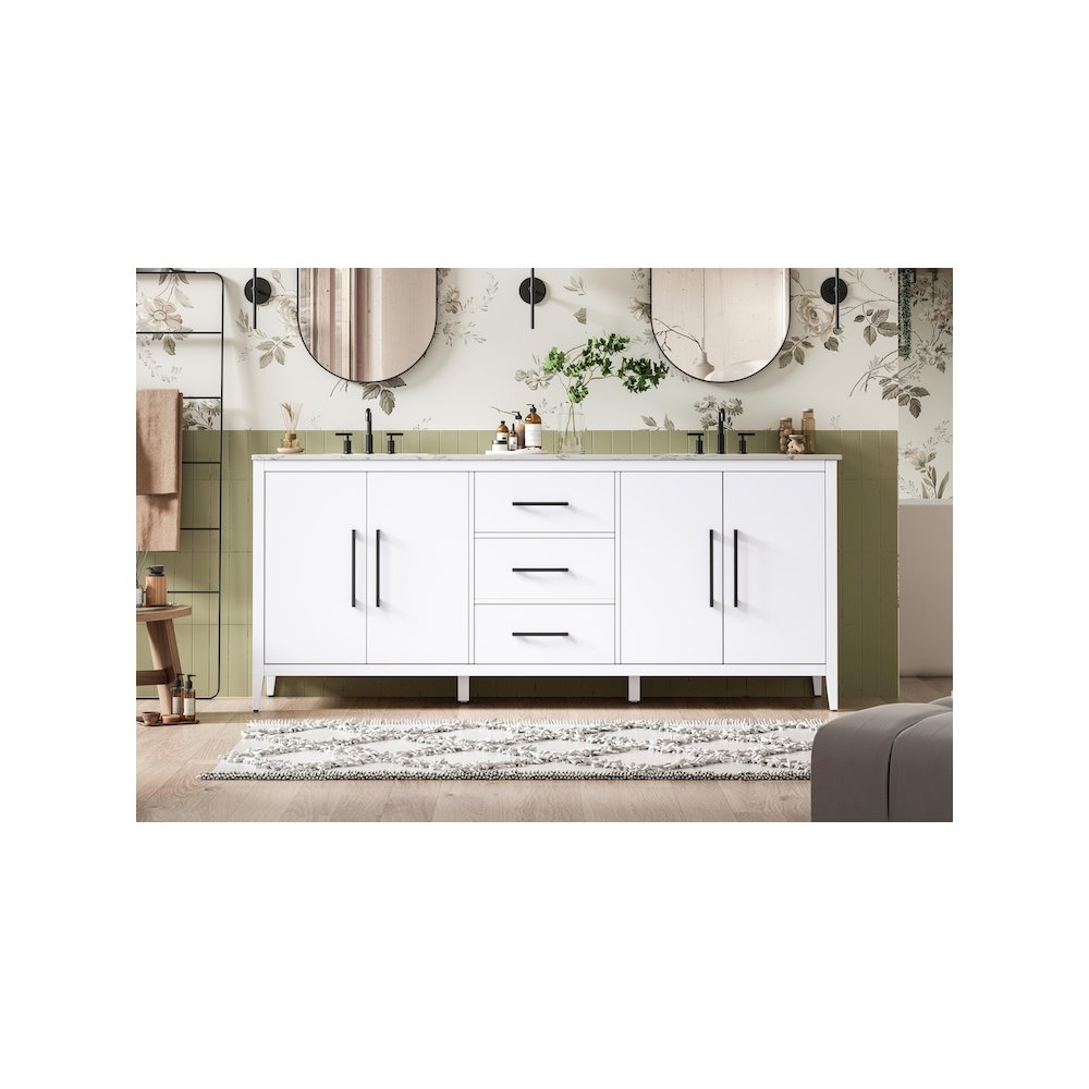84 Inch Double Bathroom Vanity In White. Picture 2