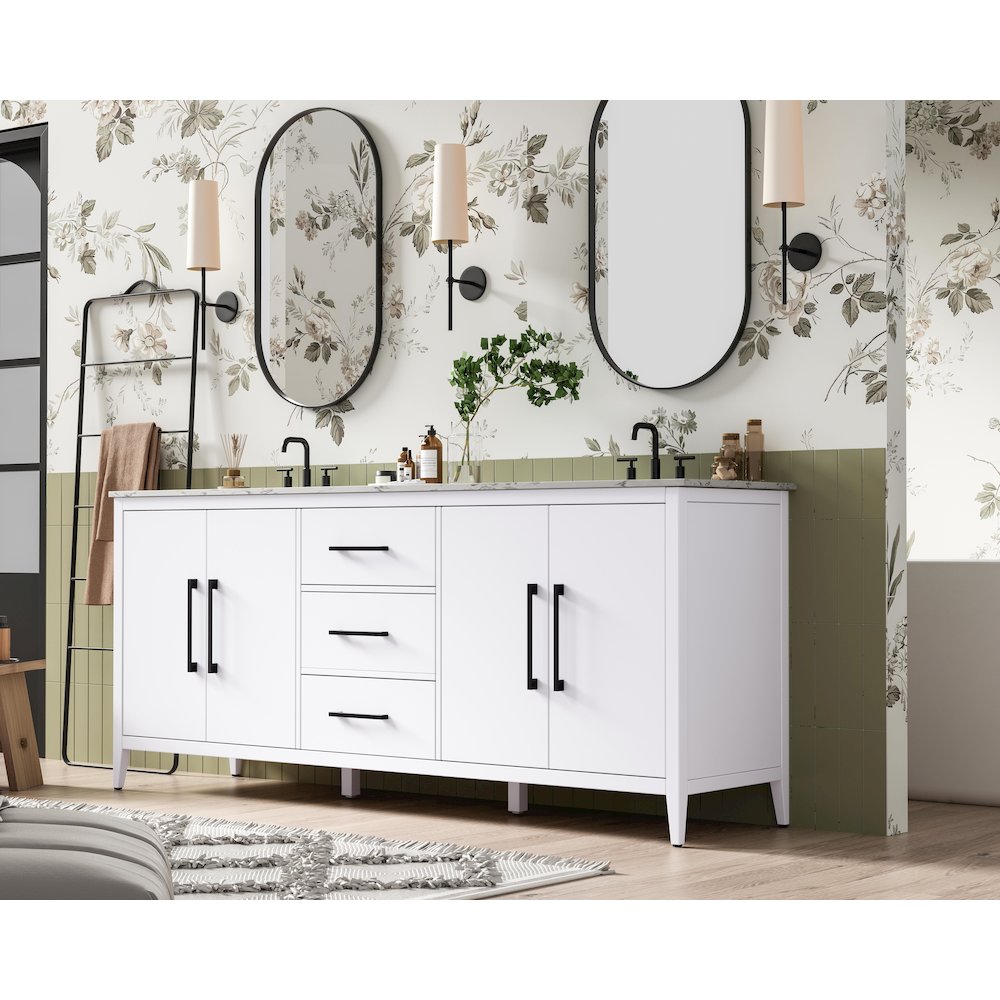 84 Inch Double Bathroom Vanity In White. Picture 3