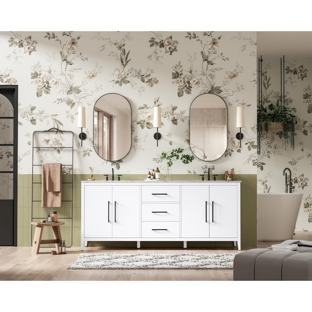 84 Inch Double Bathroom Vanity In White. Picture 4