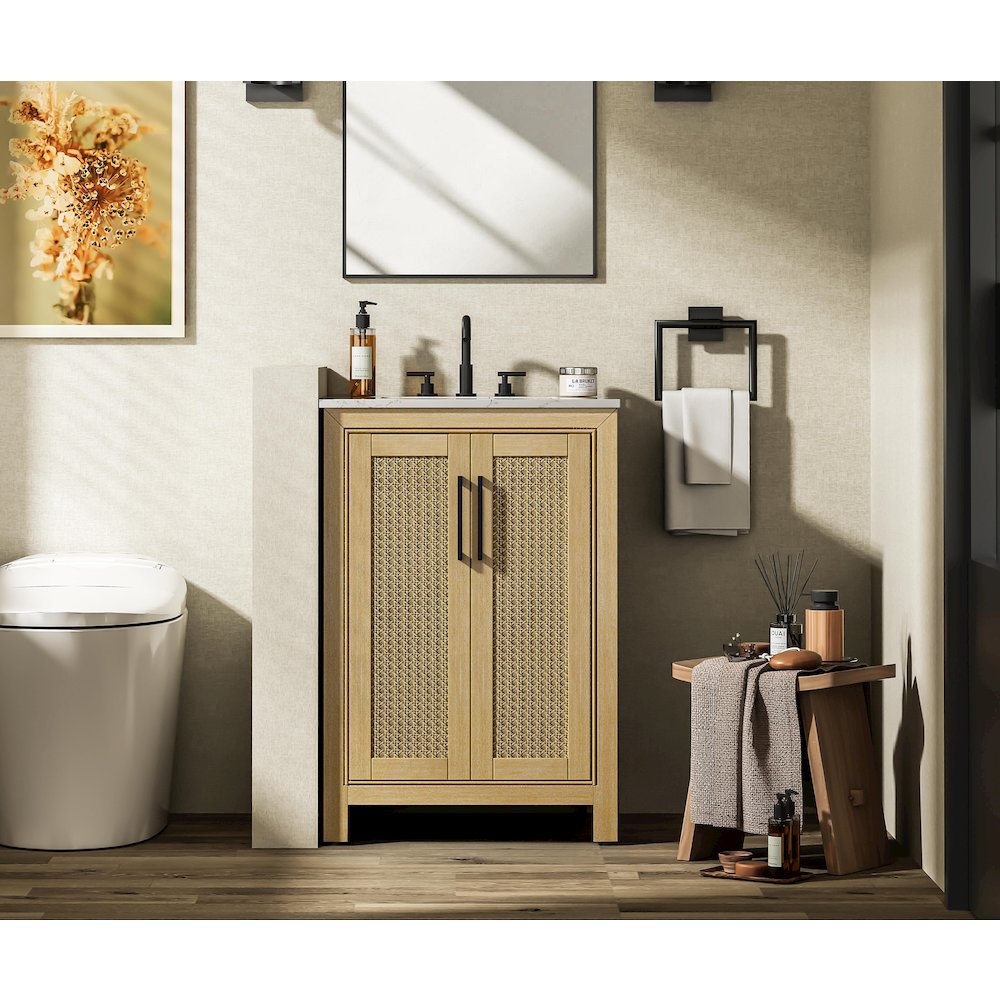 24 Inch Single Bathroom Vanity In Linen Oak. Picture 2