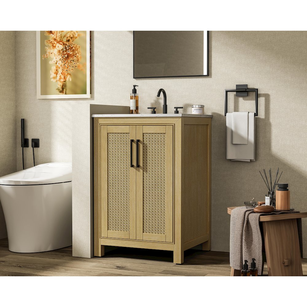 24 Inch Single Bathroom Vanity In Linen Oak. Picture 3
