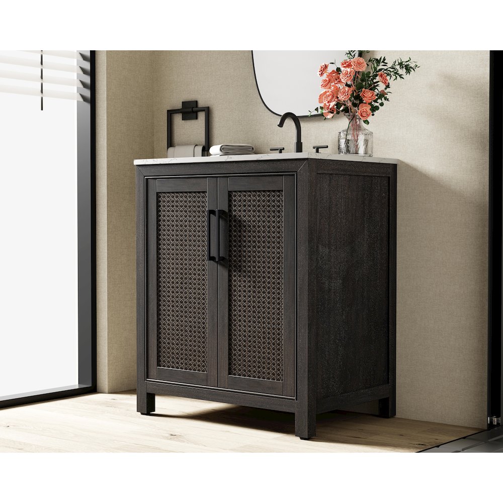 30 Inch Single Bathroom Vanity In  Chocolate Oak. Picture 3