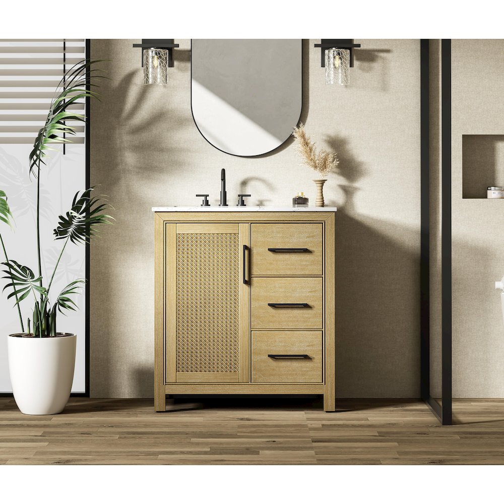32 Inch Single Bathroom Vanity In Linen Oak. Picture 2