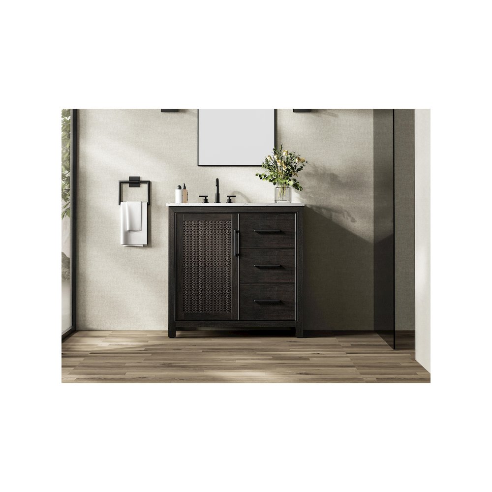 36 Inch Single Bathroom Vanity In  Chocolate Oak. Picture 2