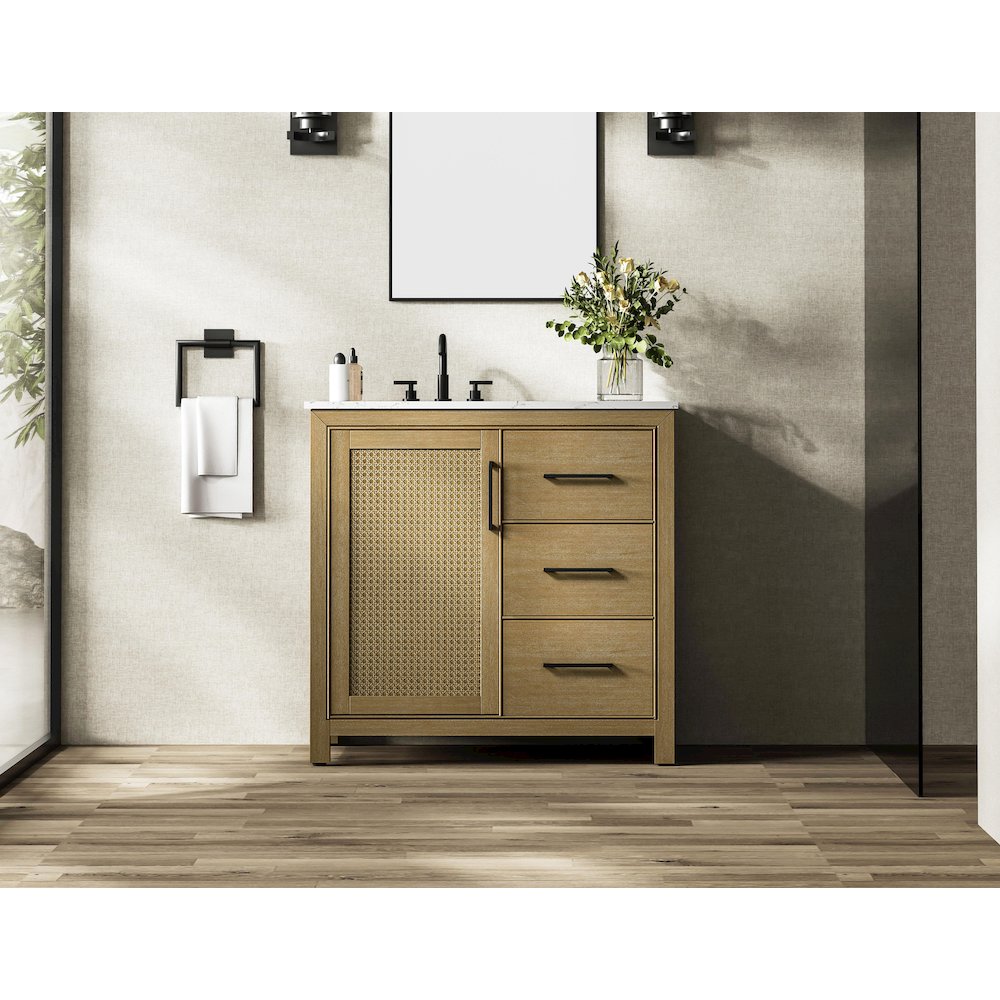 36 Inch Single Bathroom Vanity In Linen Oak. Picture 2