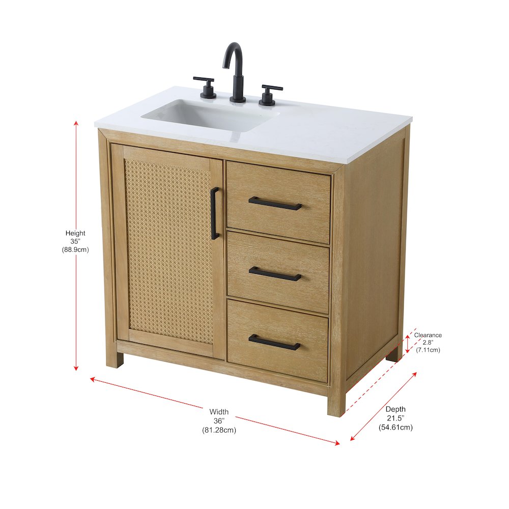 36 Inch Single Bathroom Vanity In Linen Oak. Picture 13
